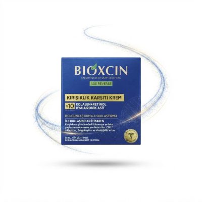 کرم ضدچروک شب دارای کلاژن، رتینول و هیالورونیک اسید مدل Bioxcin Age Reverse حجم 50 گرم