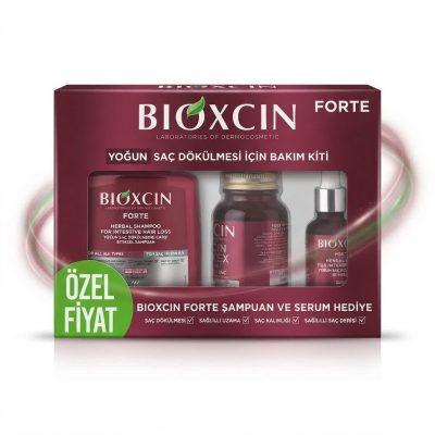 کیت مراقبت ضد ریزش شدید مو پک کامل شامپو، سرم و قرص کراتین مدل Bioxcin Forte حجم 749 میل